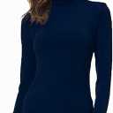 VOBCTY Womens Long Sleeve Turtleneck Lightweight Slim Active Shirt (Navy, Large)