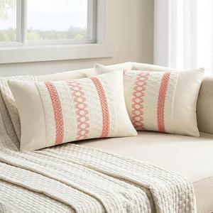 MIULEE Set of 2 Coral Red Boho Decorative Pillow Covers 18x18 Inch Farmhouse Rustic Couch Throw Pillows Modern Summer Cotton Cushion Covers Retro Cute Macrame Woven Home Decor for Bed Sofa Chair