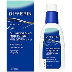 Differin Oil Absorbing Moisturizer with SPF 30, Sunscreen for Face by the makers of Differin Gel, Gentle Skin Care for Acne Prone Sensitive Skin, 4 oz BBD - 2027/04)
