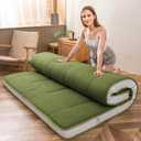 MAXYOYO Futon Mattress, Padded Japanese Floor Mattress Quilted Mattress Topper, Extra Thick Folding Sleeping Pad Breathable Floor Lounger Guest Couch for Camping, Green, Full