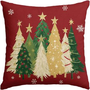 AVOIN colorlife Christmas Trees Star Red Throw Pillow Cover, 18 x 18 Inch Snowflake Seasonal Winter Holiday Cushion Case Decoration for Sofa Couch