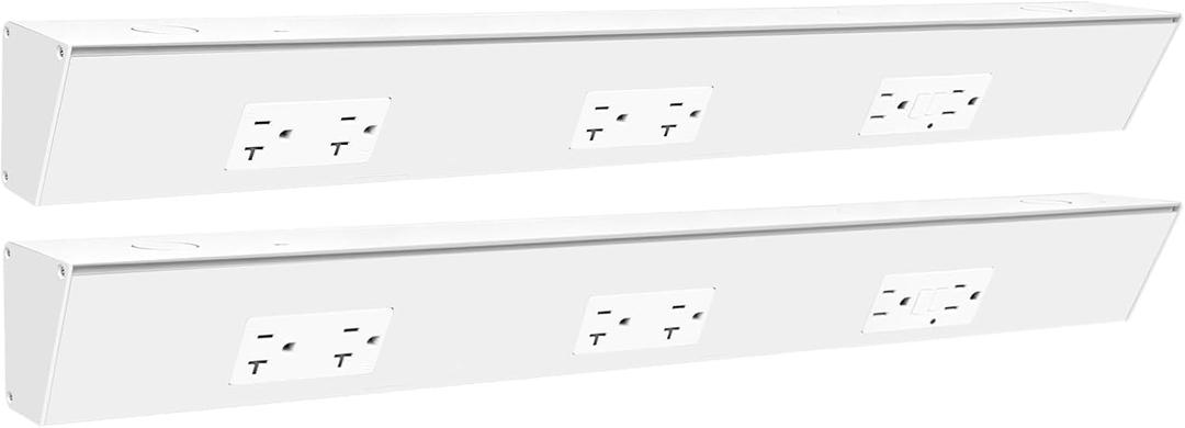 24" Angled Under Cabinet Outlet Strip, 3 x 15 Amp Duplex Receptacle, 2 Pack | GFCI Protection, Sturdy Metal Struture, Pre-Wired for Easy Installtion, Keep Tile Backsplash Tidy, White