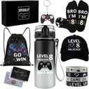Gifts for 8 Year Old Boys, 8 Year Old Boy Birthday Gift, Cool 8th Birthday Gifts for Boys, Game Theme LEVEL 8 UNLOCKED Water Bottle Baseball Cap Socks Bag Keychain Wristbands for Son Nephew Grandson