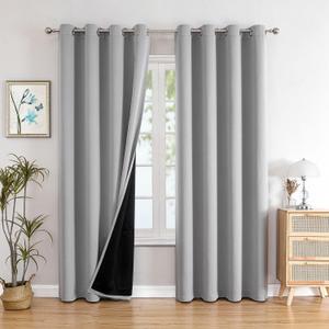 ChrisDowa 100% Blackout Curtains for Bedroom with Black Liner, 2 Thick Layers Total Blackout Thermal Insulated Grommet Long Window Curtains 2 Panels Set (Light Grey, 52 x 95 Inch)