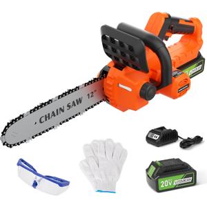 12 inch Electric Cordless Chainsaw, 4.0Ah Battery Operated Chainsaw Brushless Motor 4500 RPM, Auto-Oil, Safety Protection, Chain Saw Cordless for Wood Cutting, Tree Trimming
