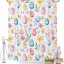 Easter Shower Curtains for Bathroom Easter Eggs Spring Stall Shower Curtain Set Waterproof Polyester Bathroom Curtains Floral Leaves Bathtub Decorations 72x72 Inch