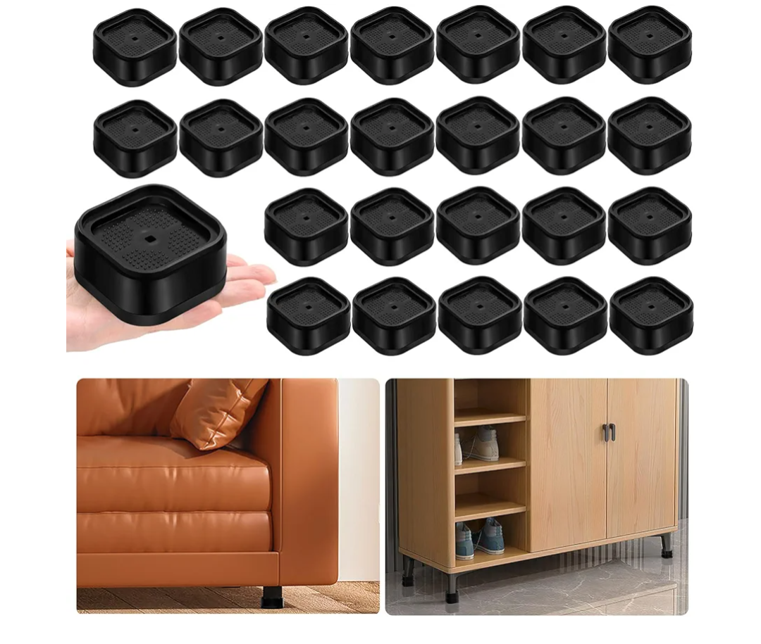 shouwuhho 24 Pack Furniture Risers Adjustable Bed Risers Heavy Duty Lifts Height 1", Square Stackable Bed Risers 1, 2 or 3 Inch for Desk Leg Table Couch Sofa Chair Bed Frame Legs Dorm, Black