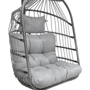 Enipate Outdoor Hanging Egg Chair Cushion, Water-Resistant Tufted Swing Basket Chairs Cushion Pads with Headrest Pillow (Grey)