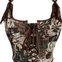 IZUS Women Renaissance Bustier-Corset-Tops Vintage Lace-up Floral-Jacquard Bodice Push-Up Shapewear-Crop-Top, L