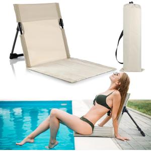 Karenhi 1 Pcs Foldable Poolside Chairs Portable Beach Chair Folding Poolside Chairs for Edge of Pool for Adults Traveling Camping Picnic Lawn Accessories (Light Beige)