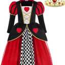 ReliBeauty Red Hearts Girls Costume Queen Dress for Kids Girls with Crown (12-14/160)