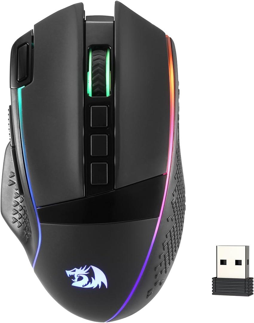 Redragon M991 Wireless Gaming Mouse, 26000 DPI 3-Mode Gamer Mice w/Rapid Fire Key, 9 Macro Buttons, Powerful Capacity and RGB Backlight for PC/Mac/Laptop, Black