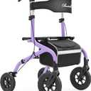 PLANET WALK Folding Rollator Walker for Seniors with 10" & 8" All-Terrain Thick Treaded Rubber Tires, 300lb Capacity Aluminum Frame, Breathable Seat & Backrest, Lightweight Mobility Aid, Purple