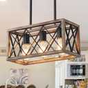 Farmhouse Light Fixtures,3-Light Dining Room Light Fixture,Industrial Metal Kitchen Pendant Lighting Over Island, Chandelier for Dining Table Kitchen Sink, Wood Grain Finish