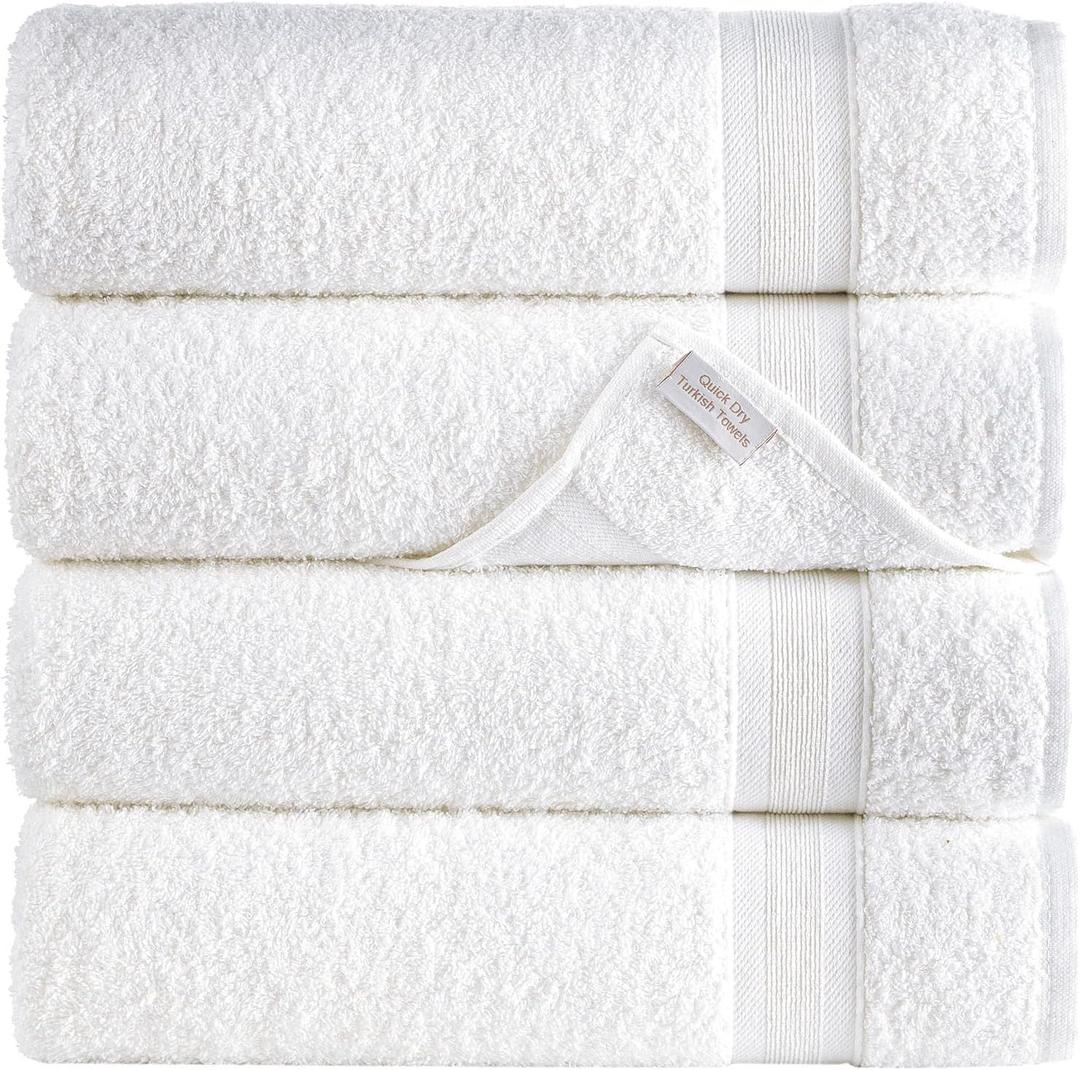 Quick-Dry, Soft & High Absorbent Bath Towels 27"x54" Cotton Turkish Bath Towel Set of 4 | Daily Use 100% Cotton Towels for Bathroom, Gym & More | Bathroom Towels Set (4 Pcs, White), 4 Piece Bath Towel