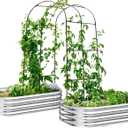 KING BIRD Raised Garden Bed with Arched Trellis Galvanized Planter Garden Box Outdoor for Gardening, Climbing Vegetables, Flowers 5.9x2.95x0.98 Ft 2PCS, Silver