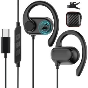Open Ear USB C Headphones for Samsung S25 S24 Ultra S23 FE,Over Ear Buds USB Type C Earphones Wired with Adjustable Ear Hooks for iPhone 16E 16 15 Pro Max,USB-C Headset for iPad 10,11