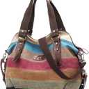 Canvas Handbag Multi-Color Striped Lattice Cross Body Shoulder Purse Bag Tote-Handbag for Women