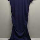 Smallshow Women's Split Long Maternity Dress Short Sleeve Ruched Pregnancy Clothes, Large, Navy 