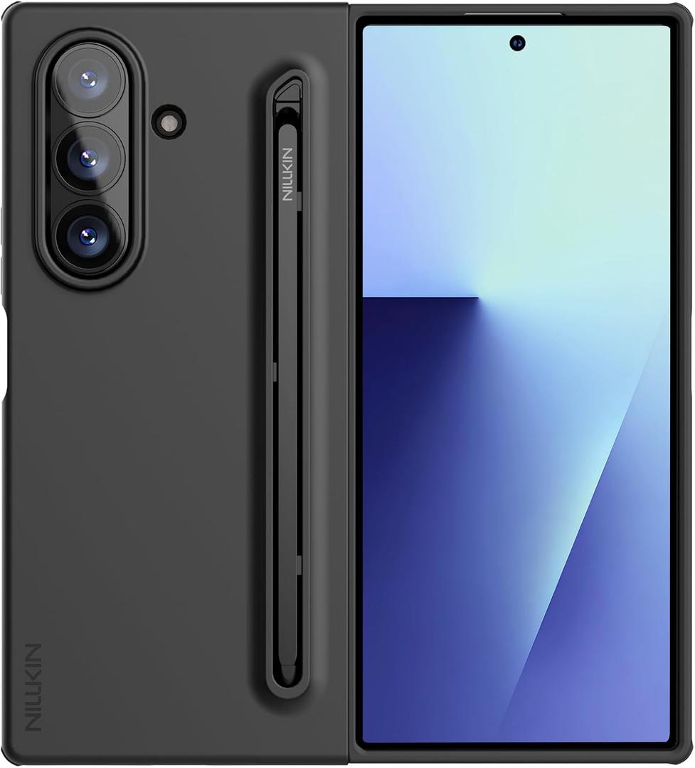 Nillkin for Samsung Galaxy Z Fold 7 Case with Stylus Pen [Superior Liquid Silicone] [Wireless Charging] [S Pen Holder] Shockproof Slim Phone Case Cover for Galaxy Z Fold 7, Black-No Screen Protector
