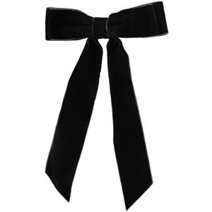 6 inch Hair Bow Velvet Hair Clip with Tails 6 pack Pearls (Black)