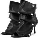 sexytag Women's Peep Toe Booties Slouchy Stiletto Kitten Heel Shark Boots Open Toe Back Zipper Fashion Ankle Short Boot (9, Black)