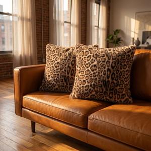 EMMTEEY Cheetah Pillow Covers 18X18 Faux Fur Throw-Pillow-Cover Set of 2 Leopard Print Couch Pillow Cases Decorative Square Throw Pillows for Home Living Room Dcor Bedroom Bed Sofa Cushion Cover