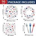 96PCS 4th of July Paper Plates and Napkins Patriotic Party Supplies Set Red Blue Silver Stars Disposable Tableware USA Themed Dinnerware for Independence Days Veterans Day Table Decorations