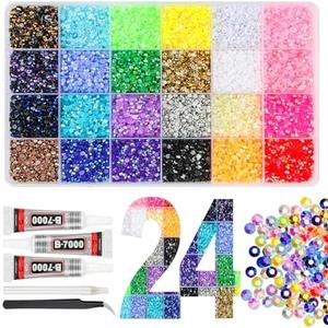 33000Pcs Resin Jelly Rhinestones for Bedazzling, 24 Colors 3mm Flatback Gems for Diamond Art, Bedazzler Kit with 3Pcs 10ml B7000 Jewelry Glue for Crafting Crafts Book Shoes Nail Art, Jelly Multicolored