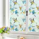 MSUP Window Film Privacy Static Cling Frosted Window Film for Glass Window Anti-UV Window Film Removable No-Glue Film Birds and Flowers Film for Kitchen, Bathroom, Office 35.4" x 78.7" Blue