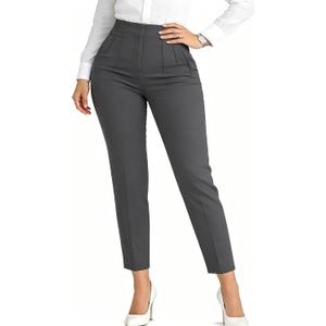 LOVESHOOT Womens Stretchy Dress Pants 2026 Trendy High Waisted Pleated Straight Leg Business Work Casual Trousers (Silver, L)