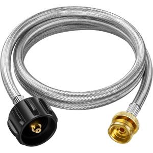Propane Hose Adapter, 5 FT Braided Hose for Coleman Stoves, Charbroil Portable Grill, Blackstone 17" 22" Tabletop Griddles, Weber Q Grills, Buddy Heater - Converts 1 lb to 20 lb Tanks (5 Feet-Upgraded)