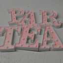 Set of 6 Pink Tea Party Decoration 8.6 Inch Glitter Partea LED Marquee Light up Sign Battery Powered Alphabet Letter Sign for Table Centerpieces Bedroom Birthday Wedding Party Supplies 