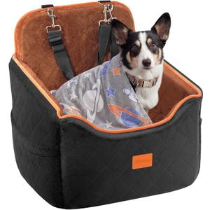 Dog Car Seat for Small Dog with Washable Mat, Memory Foam Booster Seat for Dogs Under 30lb, 6" Elevated Pet Seat with Pockets, Anti-Slip Bed for Car, Perfect for Front & Back Seats with Safety Leash