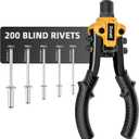 Rivet, 1/4 Pop Rivet Kit with 200 Blind Rivets, 5 Interchangeable Rivet Heads (3/32", 1/8", 5/32", 3/16", 1/4"), Heavy Duty Hand Riveter Tool for Metal, Gutter & Automotive (Yellow)