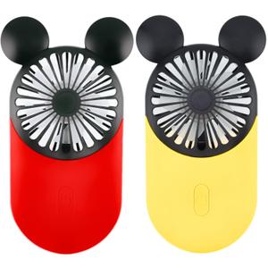Cute Mouse Personal Mini Fan, Rechargeable Handheld USB Fan, 3 Adjustable Wind Speeds and Wearable Design, Portable Pocket Size for Travel/Outdoor/Vacation/Park Trip (Red+Yellow)