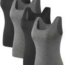Air Curvey 4 Pack Tank Top for Women Basic Undershirt Tanks Sleeveless Casual Shirts Soft Seamless Layering Tops (Black, L)