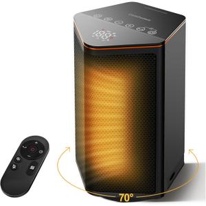 Small Space Heater, 1500W Portable Electric Heaters for Indoor Use with Thermostat, 70 Oscillation, 5 Modes, 12H Timer, Black Room Heater for Office Bedroom Desk