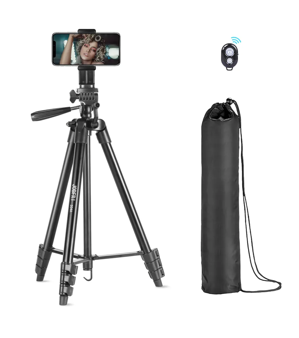 JOBFRI 53" Phone Tripod Stand with Wireless Remote & Phone Holder, Portable Cell Phone Tripod for Selfies, Vlogging & Video Recording, 1.28lbs Black