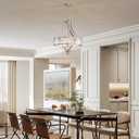 Brushed Nickel Chandeliers for Dining Room, Rustic Farmhouse Crystal Chandelier with Round Metal Shade, Modern 6-Light Large Light Fixture for Hallway, Bedroom, Foyer, 27.5"L x 21.6"W x 21.6"H
