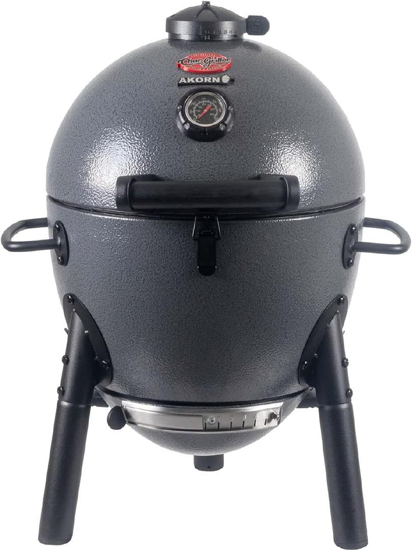 Char-Griller AKORN Jr. Portable Kamado Charcoal Grill and Smoker with Cast Iron Grates and Locking Lid with 155 Cooking Square Inches in Ash, Model E86714