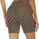 WSPLYSPJY High Waist Biker Yoga Shorts for Women's Black and White Checkered Athletic Running Workout (XS)