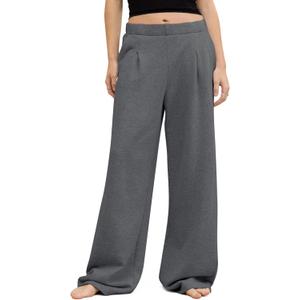 HeSaYep Women's Wide Leg Sweatpants Baggy Straight Leg Sweat Pants Elastic High Waisted Loose Pants with Pockets (Medium, Dark Grey)