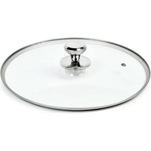 13 In Glass Lid for Frying Pan, Tempered Replacement Cover Compatible with All 13 inches Cookware for Skillets, Round Cast Iron, Cast Aluminium, Stainless Steel Pans &Pots (Silvery / Round)