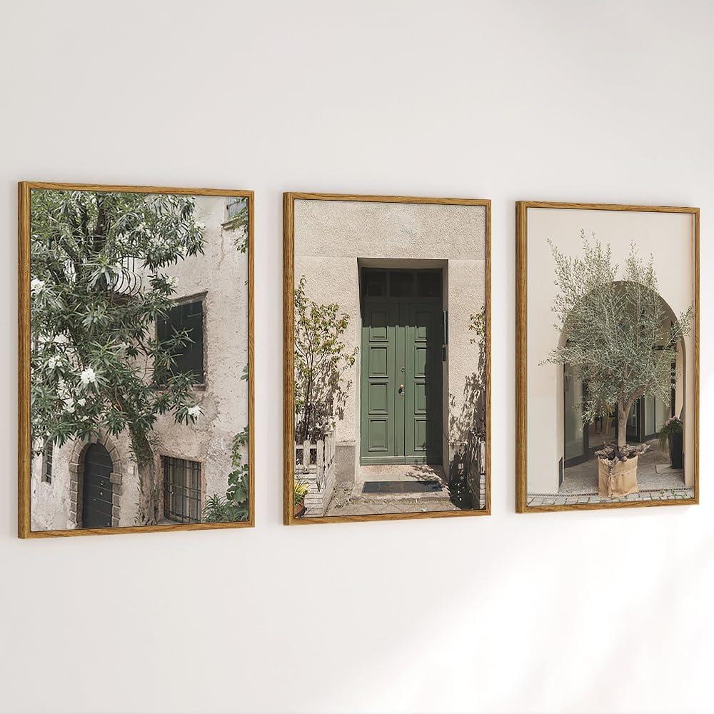 Large Vintage Italy City Landscape Framed Canvas Wall Art Set,Green Olive Tree Old House Wall Decor,Malta Modern Minimalist Country Farmhouse Art Print for Living Room,Bedroom,Office-16 x24 x3
