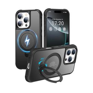 HuwaiH 360° Rotatable Magnetic Ring Stand for iPhone 16 pro Case, Compatible with MagSafe, Military-Grade Shockproof, Anti-Scratch Matte Translucent Phone Case for iPhone 16 pro(Black)