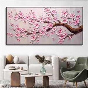 JGGXHM Cherry Blossom Branch Painting Poster Floral Abstract Tree Canvas Print Landscape Modern Wall Art Room Decor -(18x43cm) 7x17in Internal Frame
