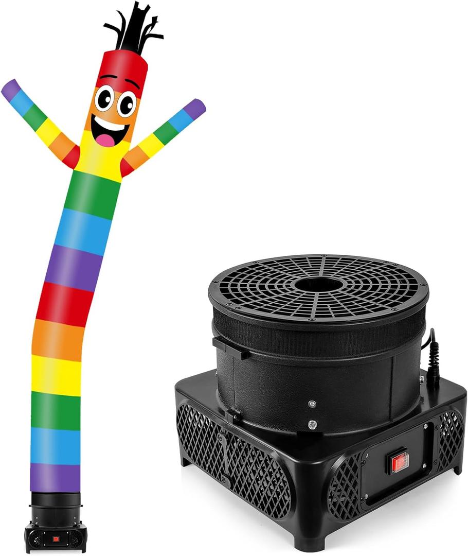 10FT Tall Inflatable Tube Man Rainbow Wacky Wavy Dancing Guy with 3/4 HP Weather-Resistant Blower (12''Diameter) for Outdoor Decoration Advertising Business Promotion