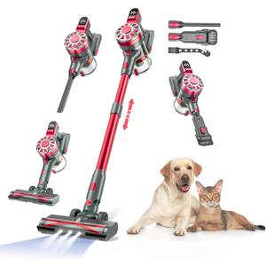 WLOTPO Cordless Vacuum Cleaner for Home,Lightweight Stick Vacuum Cordless Rechargeable with Power Suction, Up to 35 Mins Runtime, Hardwood Floor Vacuum for Pet Hair,Carpets,Tile(Cherry Red)