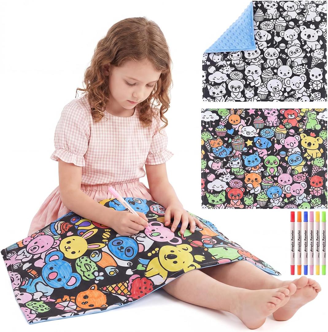 ROYALAY Weighted Lap Pad for Kids, 5lb Sensory Lap Blanket with DIY Coloring Washable Cover & 6 Fabric Markers, Portable Weighted Lap Blanket for Calm, Focus, Travel, Classroom & Home Use, 20" x 17"